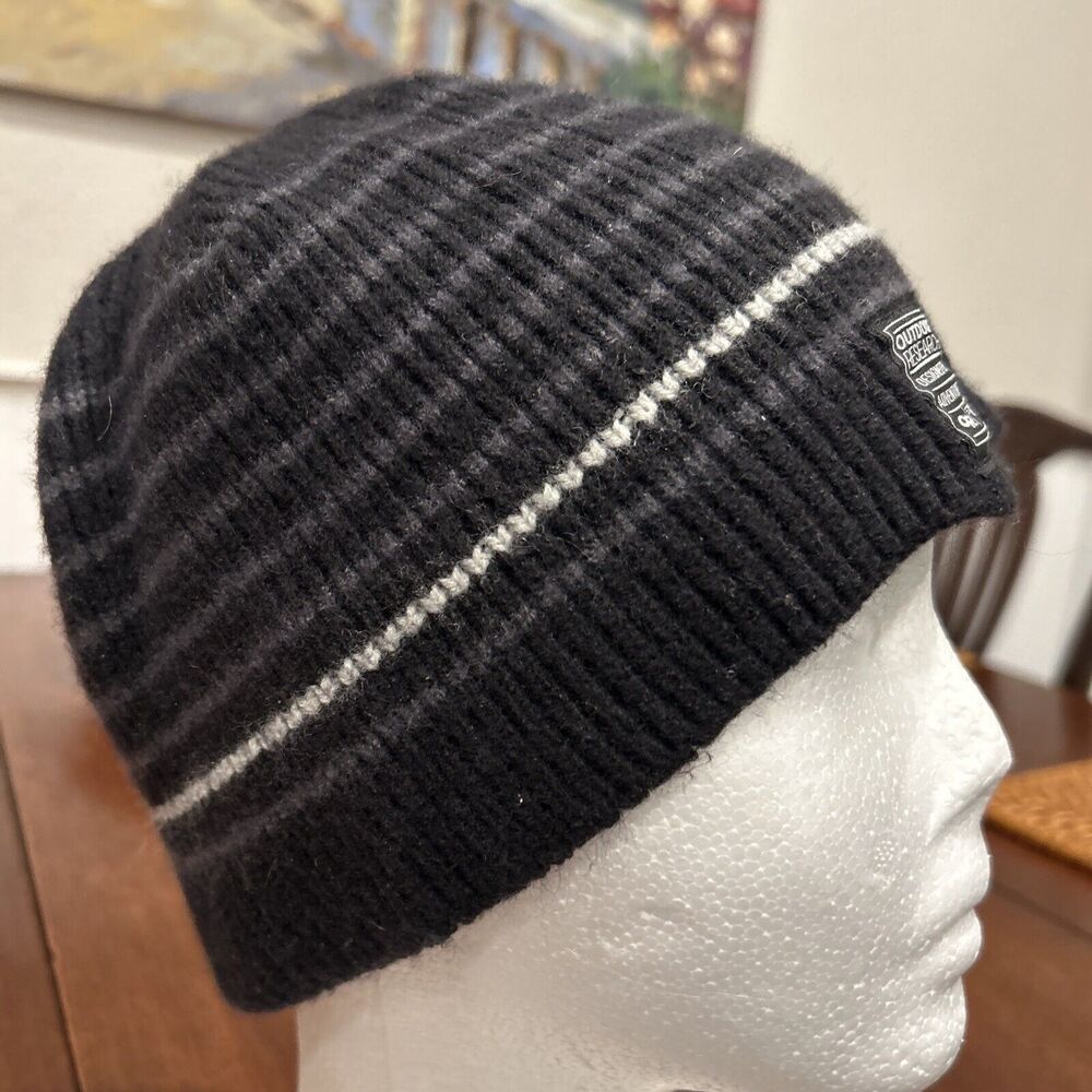 Outdoor Research Gray Stripe Black Wool Blend Beanie Skull Cap Winter Snow One - Picture 10 of 12